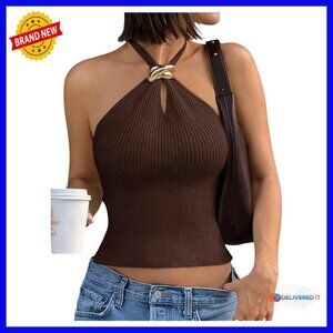 Sexy Ribbed Halter Crop Top Sleeveless Slim Fit Date Night Going Out